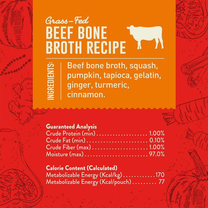Stella & Chewy's Bountiful Bone Broth Grass-Fed Beef Bone Broth Recipe for Dogs, 16 oz. Resealable Pouch