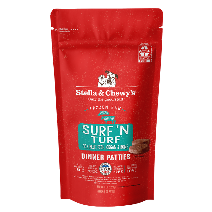 Stella & Chewy's Frozen Raw Dinner Patties for Dogs - Surf 'n Turf Recipe - 6 lb.