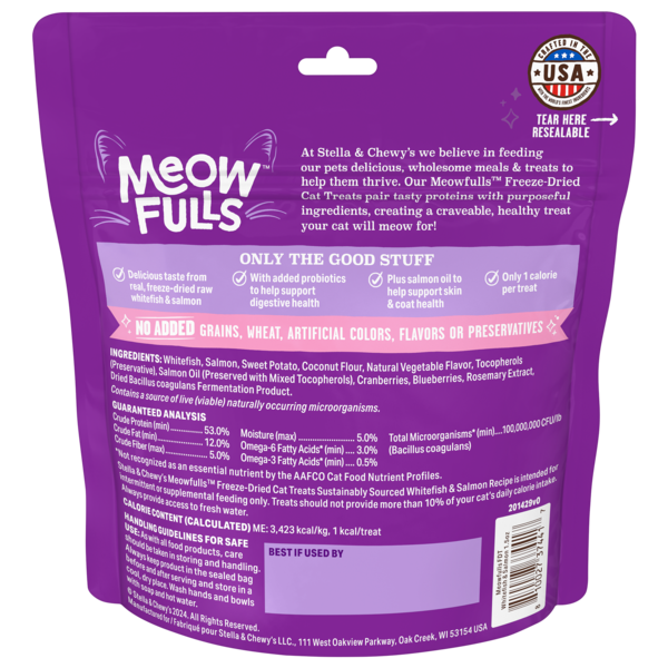 Stella & Chewy's Meowfulls Freeze Dried Cat Treats Whitefish & Salmon Recipe - 1.5oz