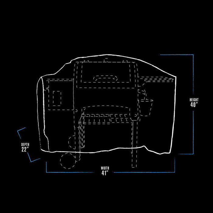 Pit Boss Grills Tailgater/R-Series Wood Pellet Grill Cover, white, with dimensions: 41" width, 22" depth, 40" height.