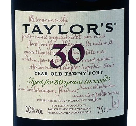 The Taylor's 30 Year Old Tawny Port bottle label.