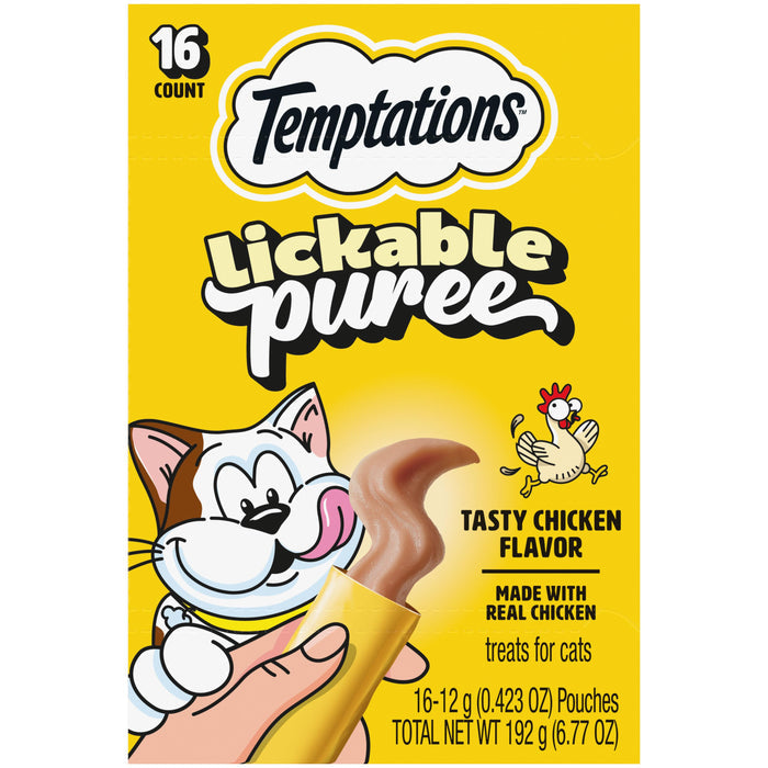 Temptations Creamy Puree Squeezable Lickable Wet Cat Treat with Chicken, 0.42 oz. Tubes, Pack of 16