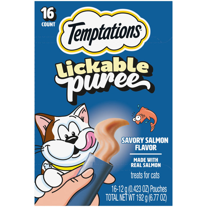 Temptations Creamy Puree Squeezable Lickable Wet Cat Treats with Salmon, 0.42 oz. Tubes, Pack of 16