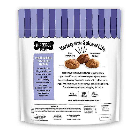 Three Dog Bakery Assortment Mutt Cookie Trio Variety Pack Soft Baked Dog Treats, 26 oz.