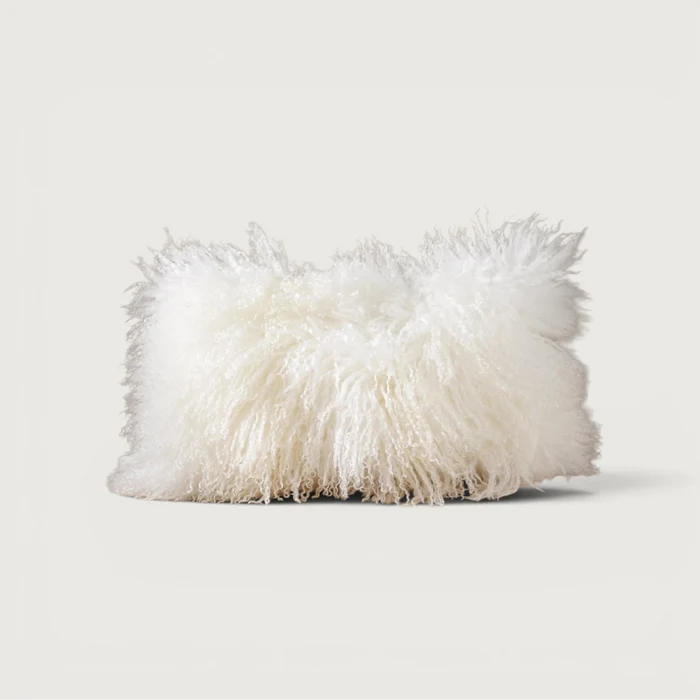 Tibetan Fur Cushion Lumbar 30x50 White