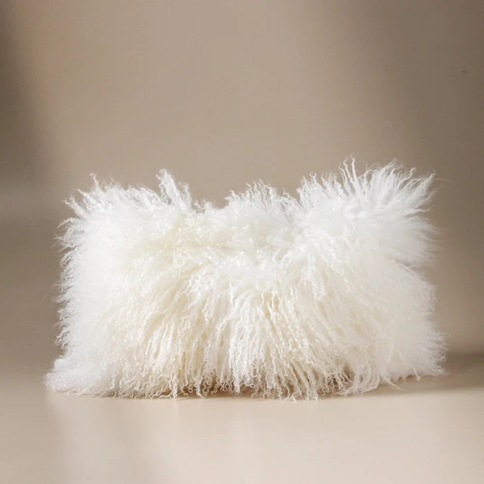 Tibetan Fur Cushion Lumbar 30x50 White - Few and Far - Cushions