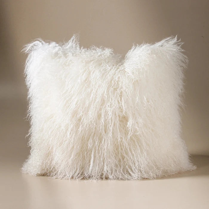 Tibetan Fur Cushion Med 50x50 White - Few and Far - Cushions