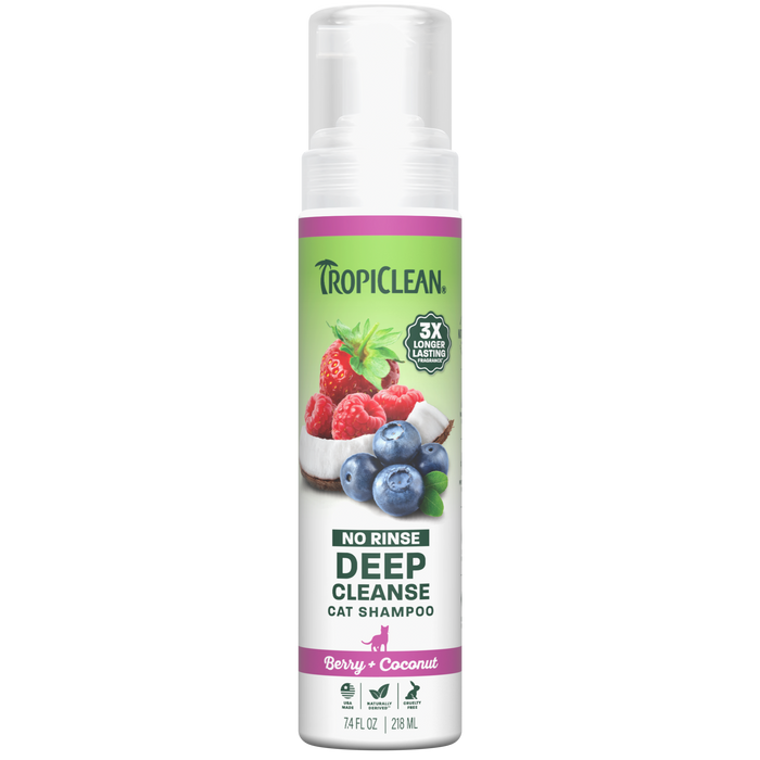 TropiClean Berry + Coconut Deep Cleanse No Rinse Cat Shampoo, 7.4oz