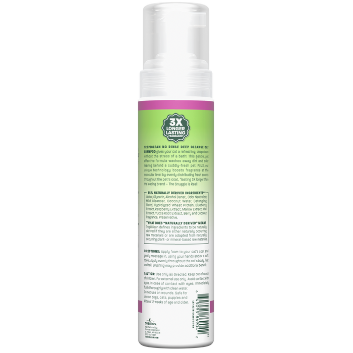 TropiClean Berry + Coconut Deep Cleanse No Rinse Cat Shampoo, 7.4oz