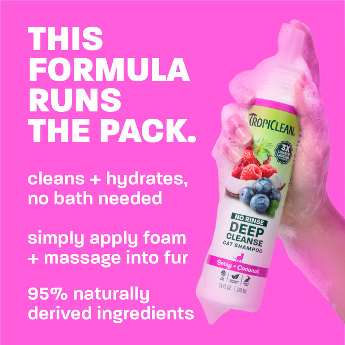 TropiClean Berry + Coconut Deep Cleanse No Rinse Cat Shampoo, 7.4oz