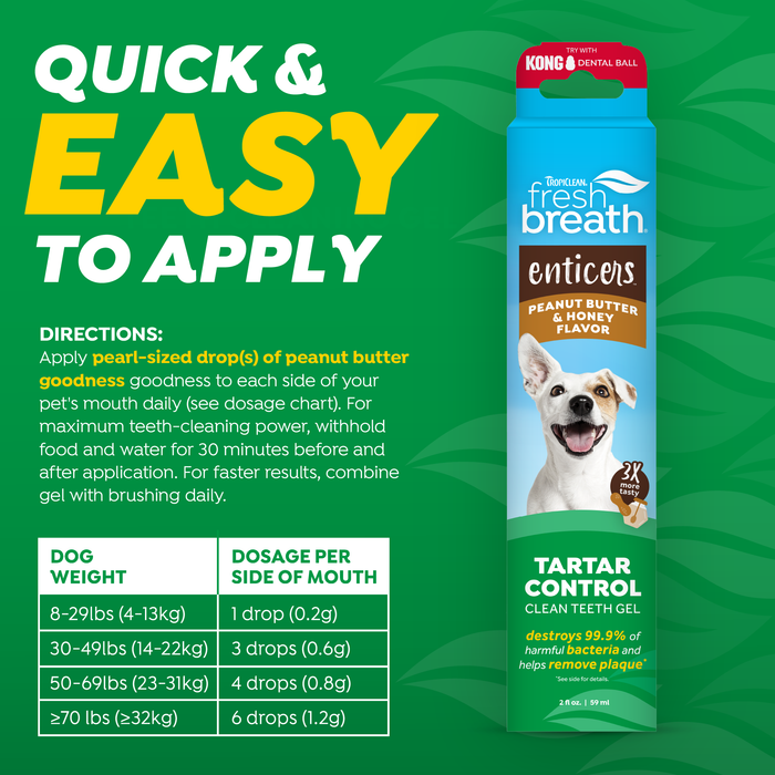 TropiClean Fresh Breath Enticers Peanut Butter & Honey Gel for Dogs, 2oz