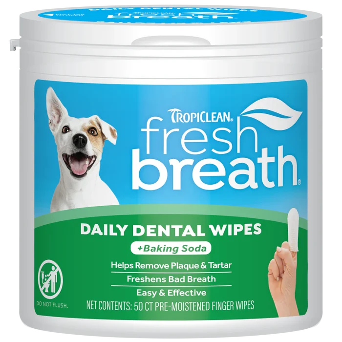 TropiClean Fresh Breath Finger Dental Wipes for Pets