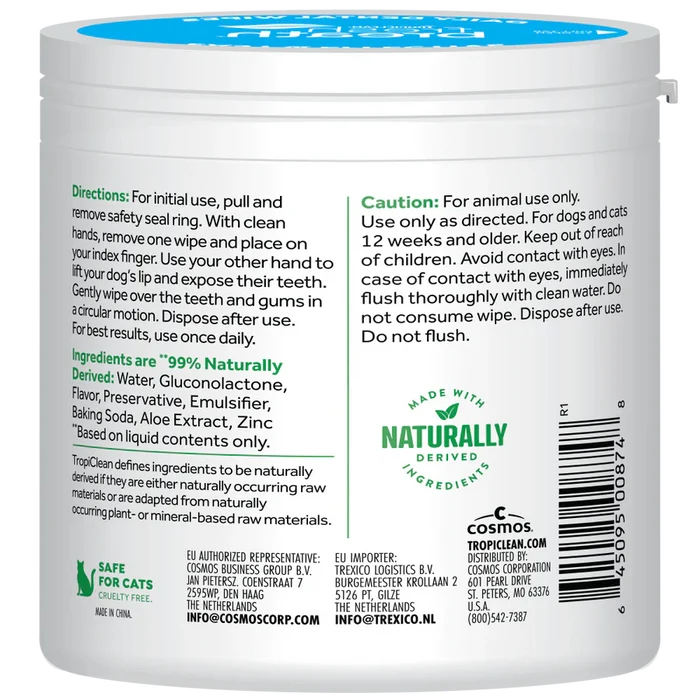 TropiClean Fresh Breath Finger Dental Wipes for Pets