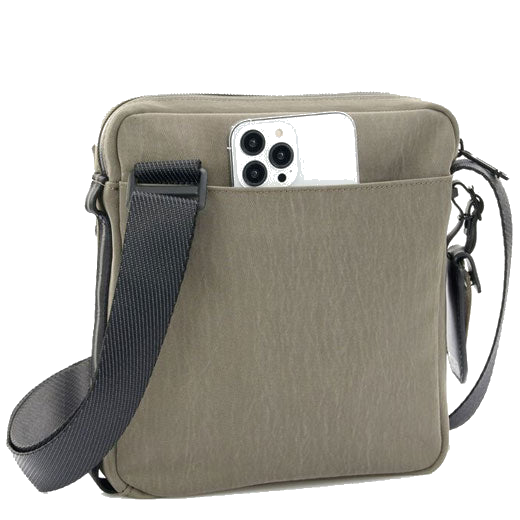 TUMI's Alpha Bravo Brown Junior Cross Body Bag features a buckle closure.
