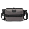 TUMI's Alpha Bravo Charcoal Ranger Cross Body Bag can be embossed on the leather of the luggage tag.