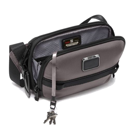This TUMI Alpha Bravo Charcoal Ranger Cross Body Bag has multiple zip pockets and a spacious interior that has multiple media pockets and card slots.
