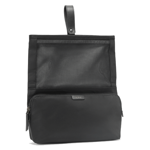 This Blake Cosmetic Bag in Black and Gunmetal by TUMI has two main zip compartments and a mesh panel so it is easy to access your essentials.