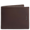 This TUMI men's wallet is made from a brown smooth leather and comes with the brand name on the front.