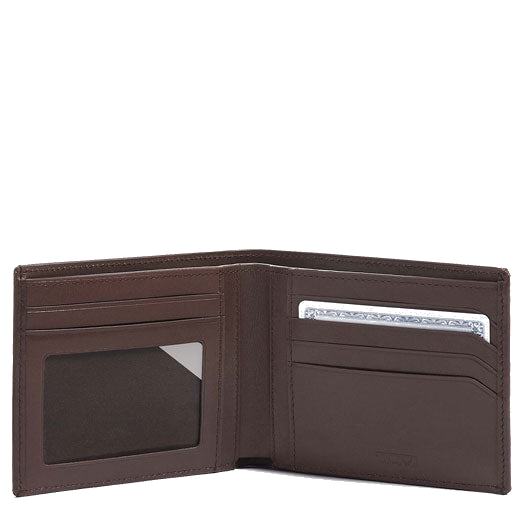This brown leather TUMI wallet comes with slots on the inside for your card and bank notes.