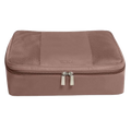 TUMI's Medium Packing Cube in Light Mauve has a dual zip in polished silver.