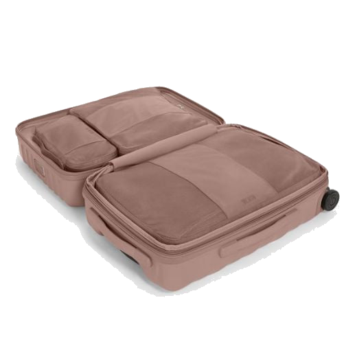 The Medium Packing Cube in Light Mauve by TUMI is made out of nylon and polyester with polished silver trims.