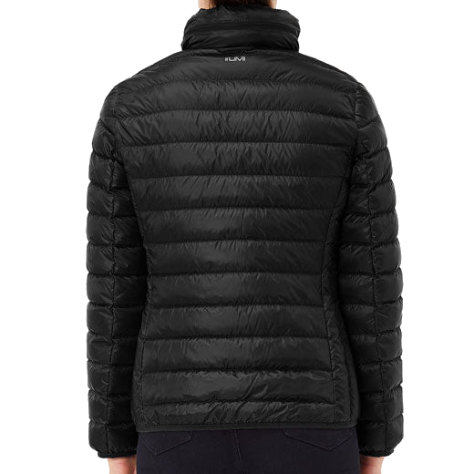 tumipax black charlotte packable travel puffer model back