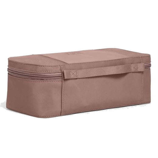 This Small Packing Cube in Light Mauve by TUMI has a small thin handle on the back.