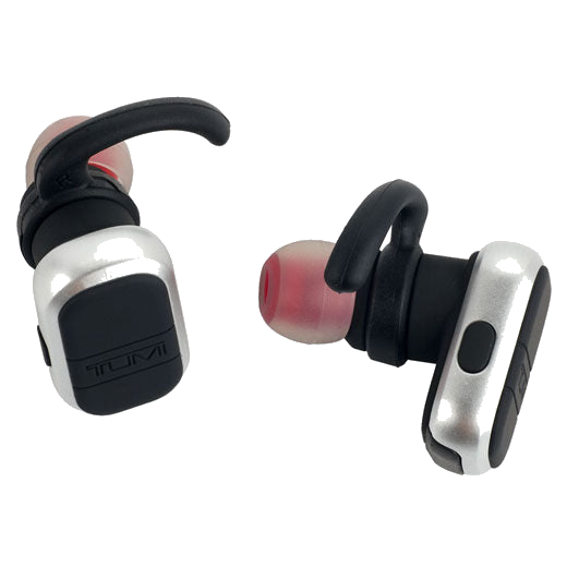The TUMI true wireless earbuds in the kit.
