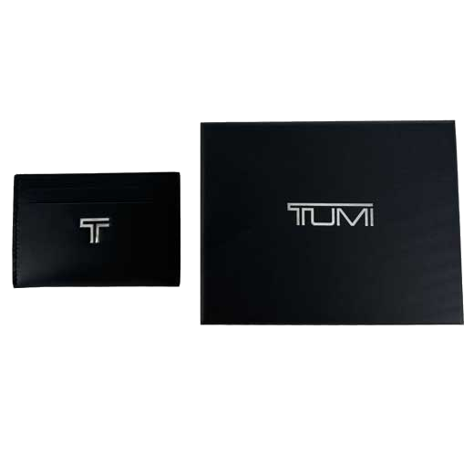 The black leather TUMI Turin card holder comes in its own bespoke giftbox.