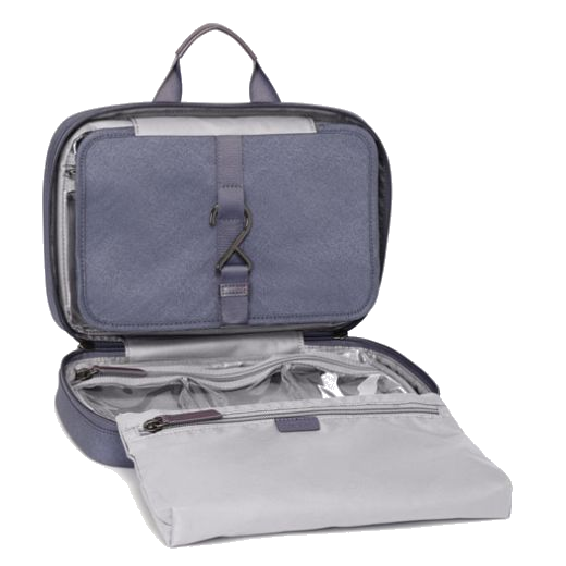 The interior of this Voyageur Blue Shimmer Madeline Cosmetic Case by TUMI allows you to easily store your toiletries and keep them organised.