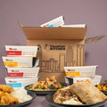 Value Meal Plan delivery box with a variety of affordable chef-prepared frozen entrees and plated meals