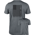Titanium Heather Gray Vertical Flag Men’s T-Shirt by Pit Boss Grills, featuring American flag design and "Pit Boss" text.