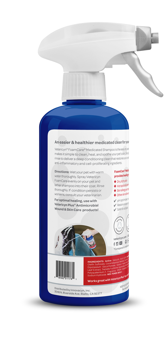 Vetericyn FoamCare Sprayable Medicated Shampoo for Dogs & Cats, 16-ounce