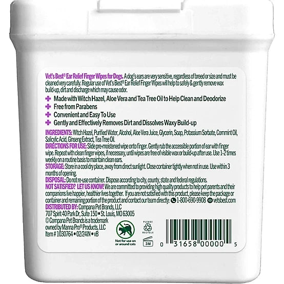 Vet's Best Ear Relief Finger Wipes, 50 ct.