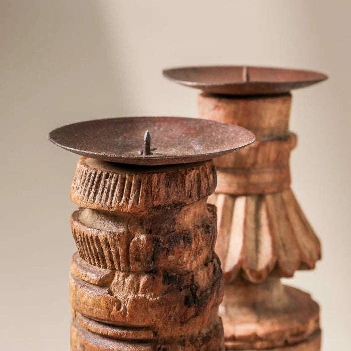 Vintage Indian Carved Candlestand - Few and Far - Decorative Objects
