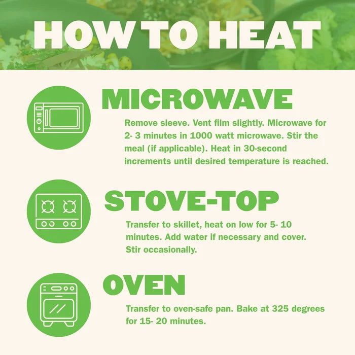 How to heat Weight Loss Meal Plan meals by microwave, stovetop, or oven for quick heat-and-eat meals
