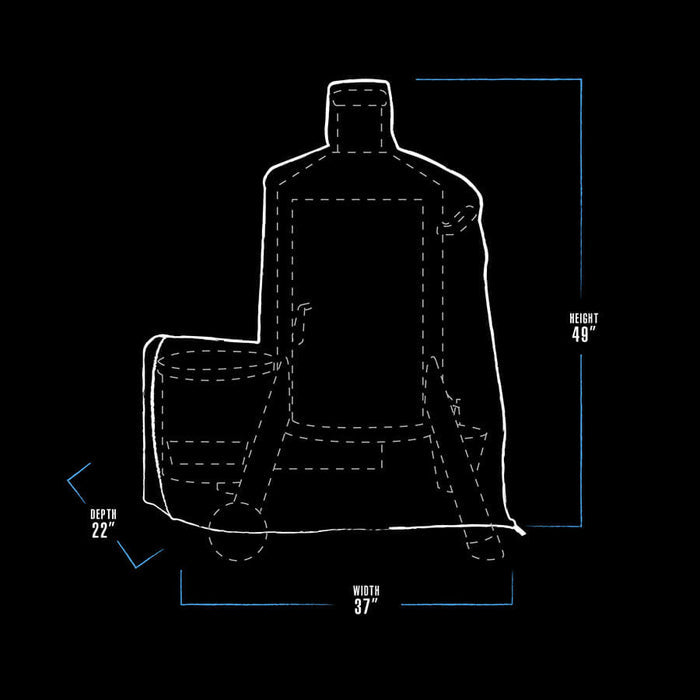 White graphic representation of the exterior dimensions of the grill cover.