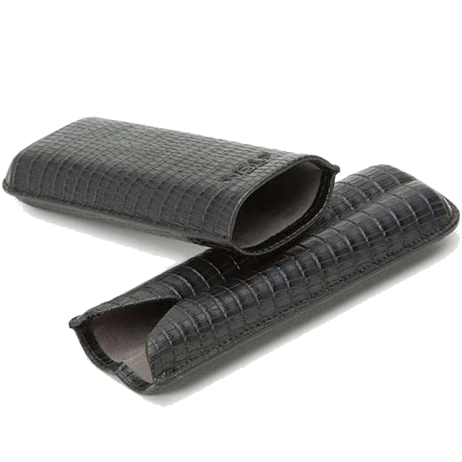 This WOLF Black Blake 2 Cigar Case has been crafted out of mock-croc leather.