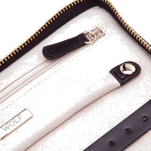 This WOLF Black Caroline Jewellery Portfolio has been lined with soft suede.
