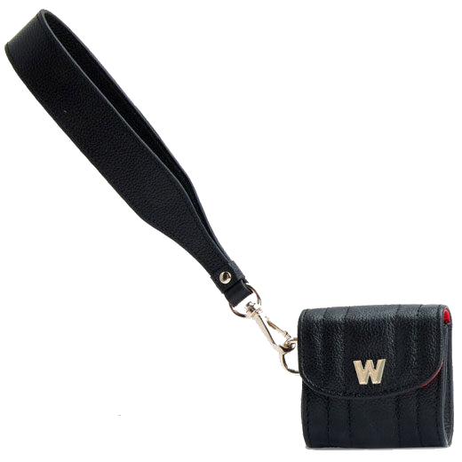 WOLF 1834's Black Mimi Airpod Case with Wristlet is crafted out of soft grain leather.
