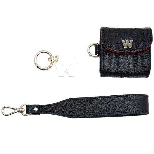 WOLF 1834's Black Mimi Airpod Case with Wristlet features a side D-ring.