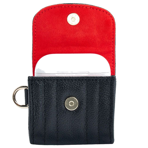 WOLD 1834's Black Mimi Airpod Case with Wristlet features a press-stud closure.
