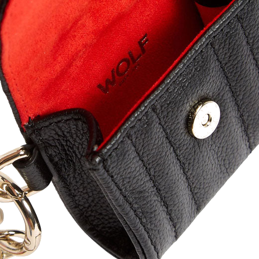 WOLF 1834's Black Mimi Airpod Case with Wristlet is fitted with a 'W' keyring.