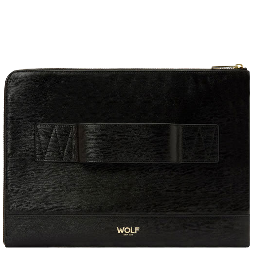 WOLF 1834's Black 'W' Laptop Sleeve features a handle on the back.