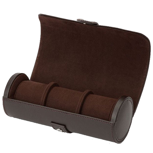 The WOLF 1834 Brown Blake Triple Watch Roll with Capsule features internal room for up to three watches.