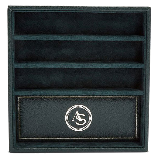 The WOLF 1834 Green Analog/Shift Vintage Watch Strap Tray features four separate compartments.