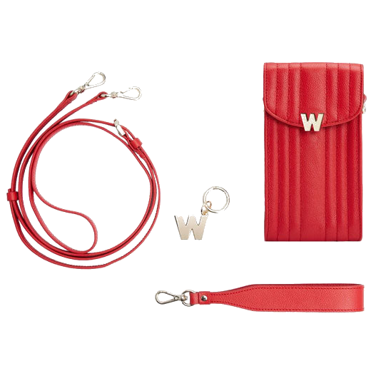 This WOLF 1834 Red Mimi Phone Case with Lanyard & Wristlet is made out of soft grain quilted leather.