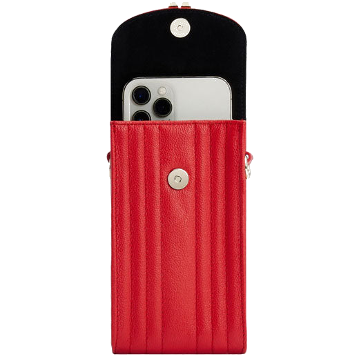 This WOLF 1834 Red Mimi Phone Case with Lanyard & Wristlet features a 'W' emblem.