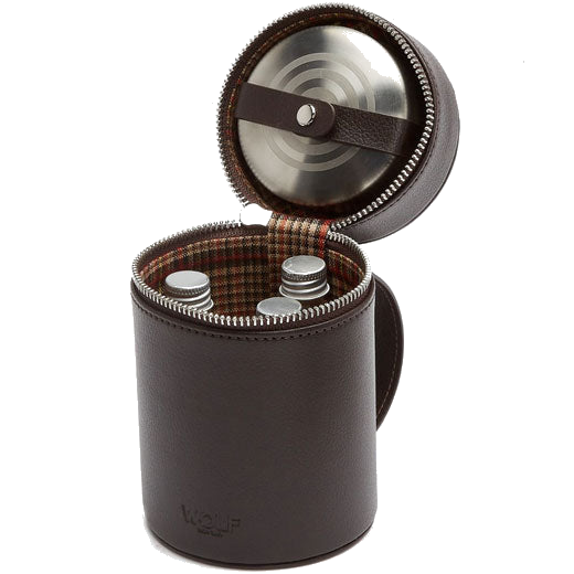 This WOLF 1834 x WM Brown Negroni Astuccio Beverage Case is lined with tweed.