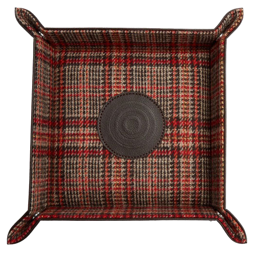 This WOLF 1834 x WM Brown Valet/Snap Coin Tray is lined with Negroni Tweed.
